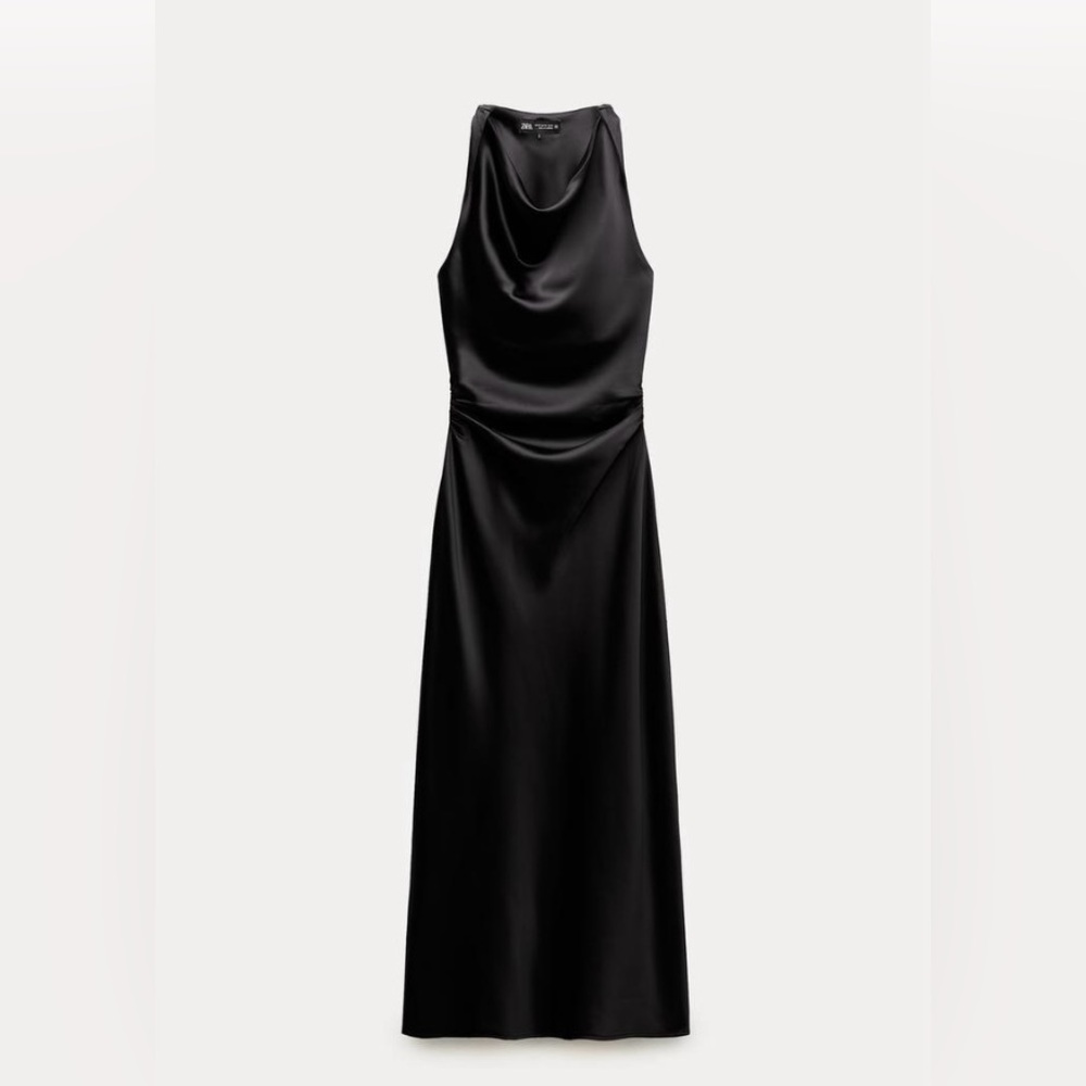 Satin black midi formal dress new with tags so beautiful.